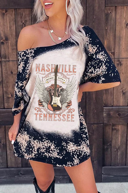 Black Nashville Tennessee Guitar Graphic Long Tee