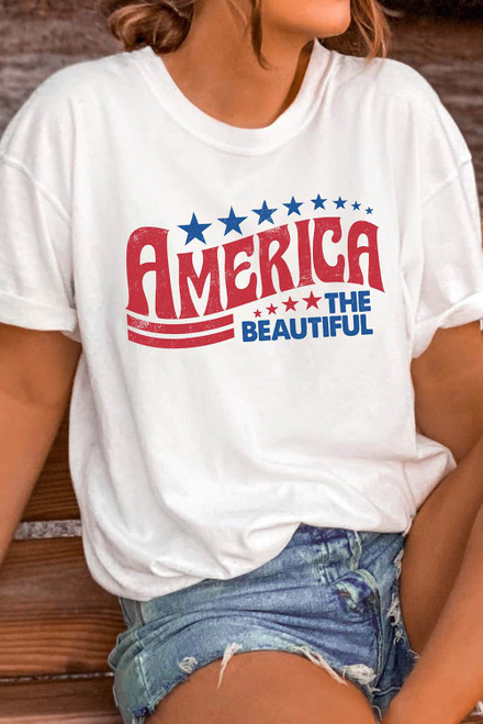 White AMERICA THE BEAUTIFUL Patriotic Graphic T Shirt