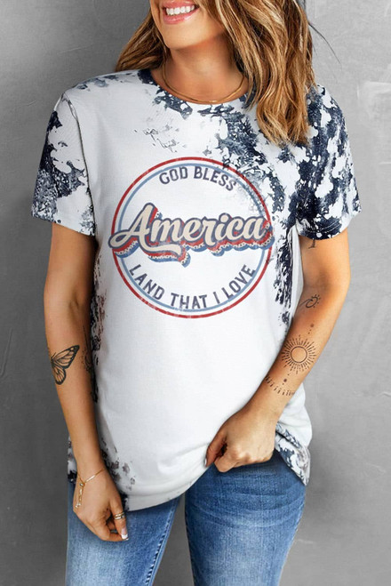 Gray America Slogan Tie Dye Print T Shirt Gray America Slogan Tie Dye Print T Shirt