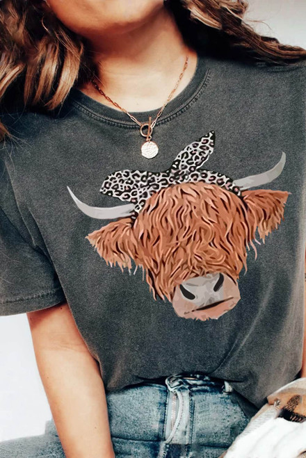 Black Western Highland Cow Graphic T Shirt