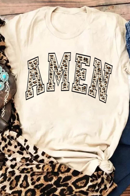 Khaki Leopard AMEN Graphic T Shirt
