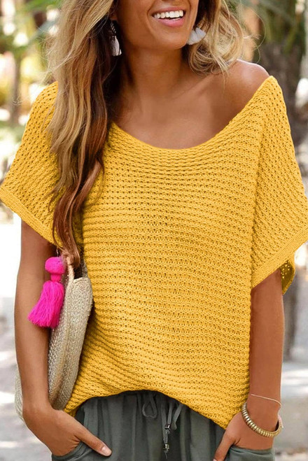 Ginger Solid Loose Knit Short Dolman Sleeve Sweater Ginger Solid Loose Knit Short Dolman Sleeve Sweater