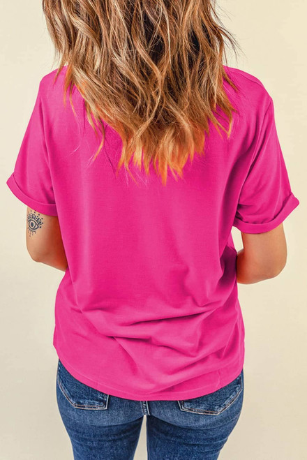 Rose Red Casual Plain Crew Neck Tee Rose Red Casual Plain Crew Neck Tee
