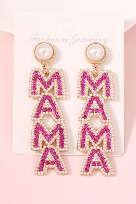Rose Red MAMA Rhinestone Pearl Dangle Stud Earrings Rose Red MAMA Rhinestone Pearl Dangle Stud Earrings