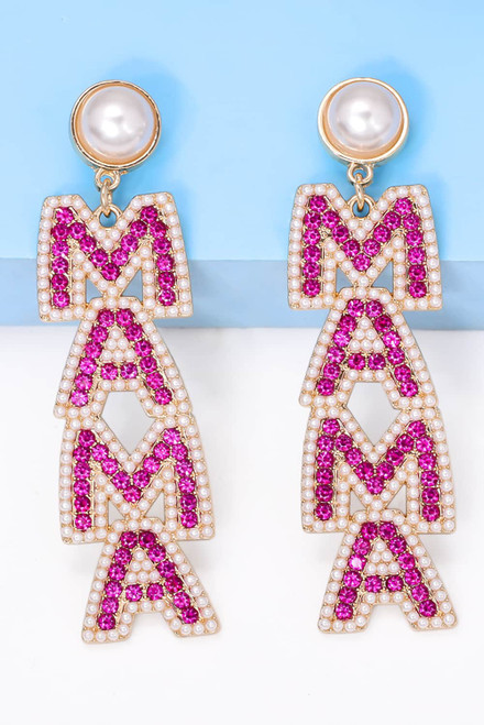 Rose Red MAMA Rhinestone Pearl Dangle Stud Earrings Rose Red MAMA Rhinestone Pearl Dangle Stud Earrings