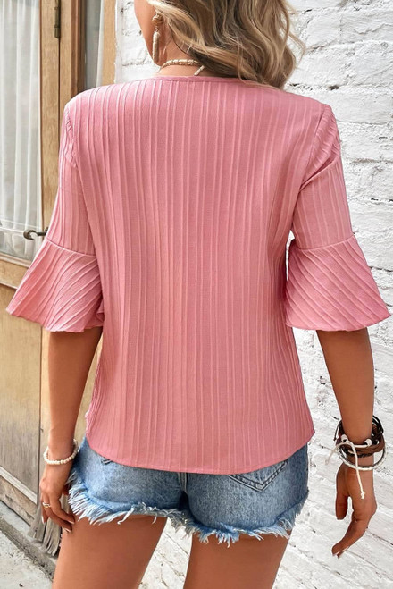 Peach Blossom Ruffled Half Sleeve V Neck Textured Plus Top Peach Blossom Ruffled Half Sleeve V Neck Textured Plus Top