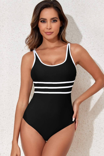 Black Contrast Trim Colorblock U Neck One Piece Swimwear Black Contrast Trim Colorblock U Neck One Piece Swimwear