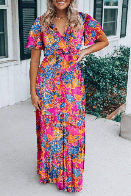 Rose Wrap V Neck Floral Maxi Dress Rose Wrap V Neck Floral Maxi Dress