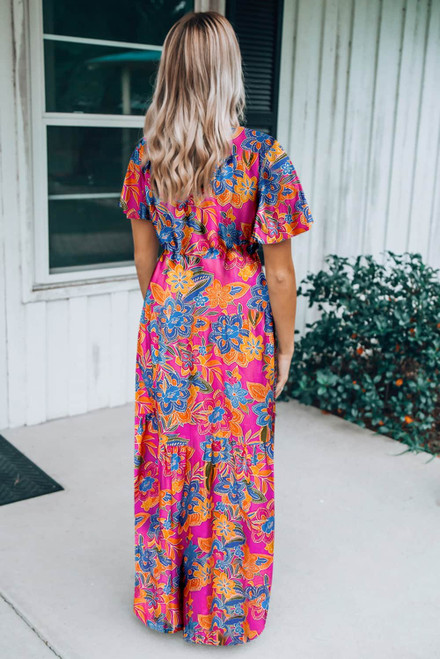 Rose Wrap V Neck Floral Maxi Dress Rose Wrap V Neck Floral Maxi Dress