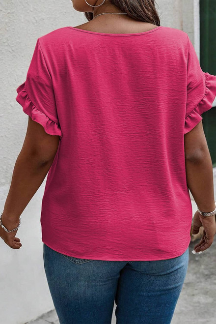 Bright Pink Ruffled Short Sleeve Plus Size Top Bright Pink Ruffled Short Sleeve Plus Size Top