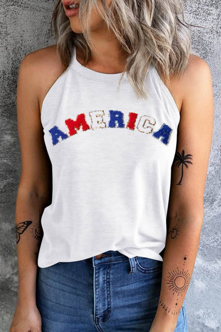 White Chenille AMERICA Graphic Tank Top White Chenille AMERICA Graphic Tank Top