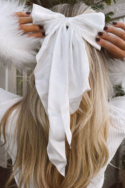 White Oversized Ribbon Bowknot Satin Hair Clip White Oversized Ribbon Bowknot Satin Hair Clip