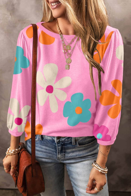 Rose Cute Flower Print Bracelet Sleeve Top Rose Cute Flower Print Bracelet Sleeve Top