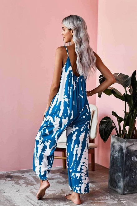 Spaghetti Strap Tie Dye Baggy Long Pants Romper