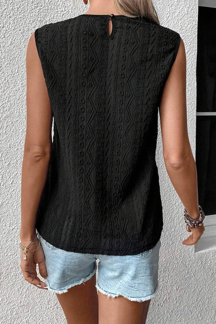 Black Guipure Lace Crochet Keyhole Back Tank Top Black Guipure Lace Crochet Keyhole Back Tank Top
