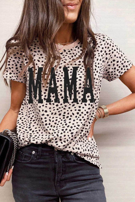 Apricot Leopard MAMA Graphic Crew Neck T Shirt