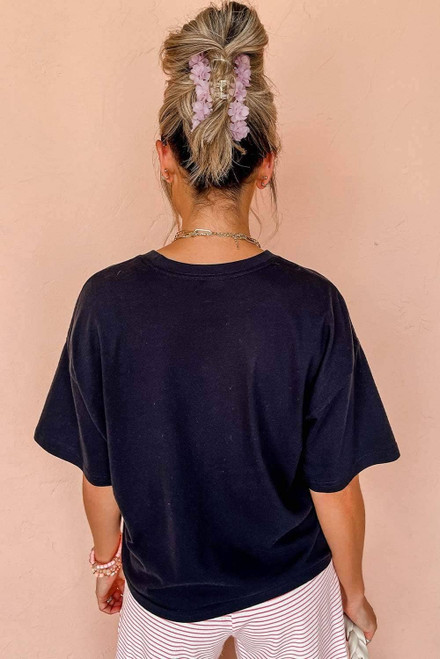 Black Floral Print Crewneck T Shirt