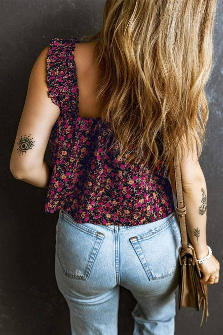 Rose Boho Frilled Straps Floral Tank Top Rose Boho Frilled Straps Floral Tank Top