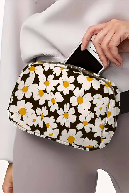 Black Daisy Printed Buckle Strap Crossbody Bag Black Daisy Printed Buckle Strap Crossbody Bag