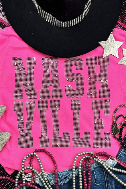Rose Red NASHVILLE Rhinestone Crew Neck Graphic Tee Rose Red NASHVILLE Rhinestone Crew Neck Graphic Tee