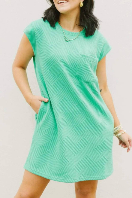Mint Green Textured Cap Sleeve T Shirt Dress