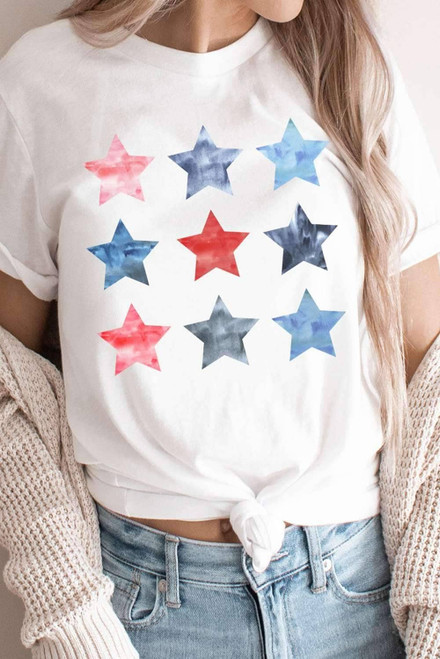White Flag Day Stars Print Crew Neck T Shirt White Flag Day Stars Print Crew Neck T Shirt