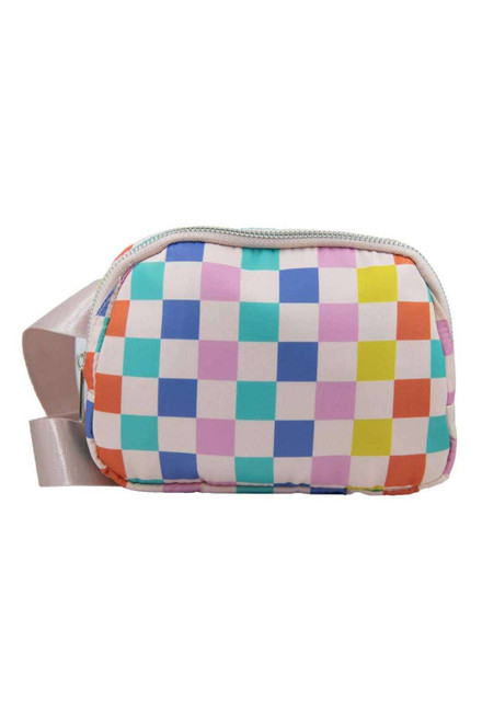 Pink Colorblock Checkered Printed Crossbody Bag Pink Colorblock Checkered Printed Crossbody Bag
