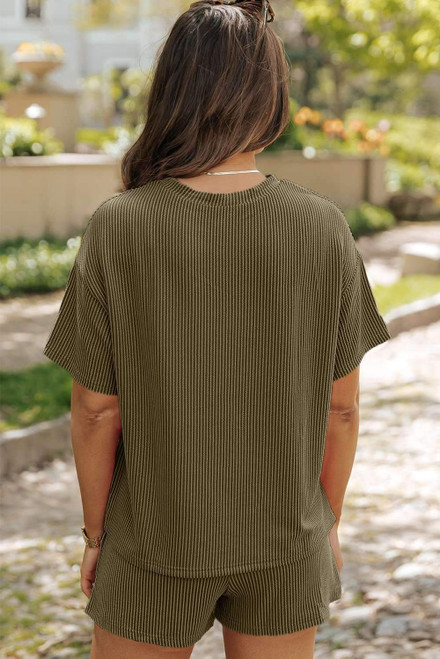 Jungle Green Ribbed Textured Knit Loose Fit Tee and Shorts Set Jungle Green Ribbed Textured Knit Loose Fit Tee and Shorts Set