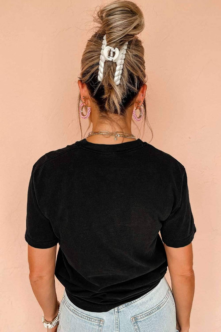 Black Retro Floral Print Crew Neck Casual T Shirt