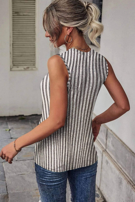 Gray Striped Cutout Twist Front Tank Top Gray Striped Cutout Twist Front Tank Top