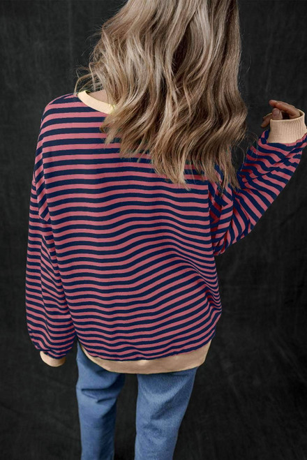 Red Stripe Oversized Contrast Trim Pullover Sweatshirt Red Stripe Oversized Contrast Trim Pullover Sweatshirt