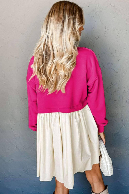 Rose Red Sweatshirt Poplin Mini Dress Rose Red Sweatshirt Poplin Mini Dress
