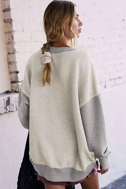 Light Grey Color Block Thumbhole Sleeve Drop Shoulder Sweatshirt Light Grey Color Block Thumbhole Sleeve Drop Shoulder Sweatshirt