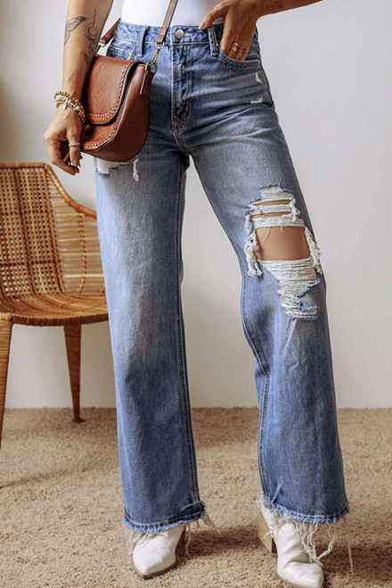 Ashleigh Blue Distressed Raw Hem Straight Leg High Waist Jeans Ashleigh Blue Distressed Raw Hem Straight Leg High Waist Jeans