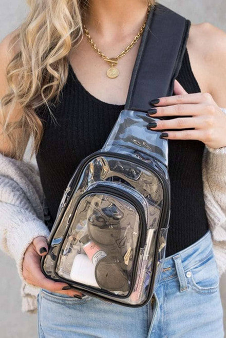 Black Clear PVC Wide Strap Zipper Crossbody Bag Black Clear PVC Wide Strap Zipper Crossbody Bag