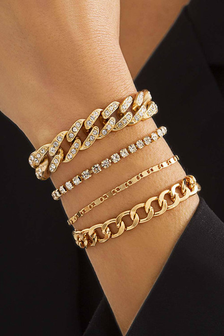 Gold 4pcs Rhinestone Decor Adjustable Chain Bracelet Set Gold 4pcs Rhinestone Decor Adjustable Chain Bracelet Set