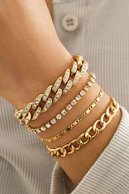 Gold 4pcs Rhinestone Decor Adjustable Chain Bracelet Set Gold 4pcs Rhinestone Decor Adjustable Chain Bracelet Set