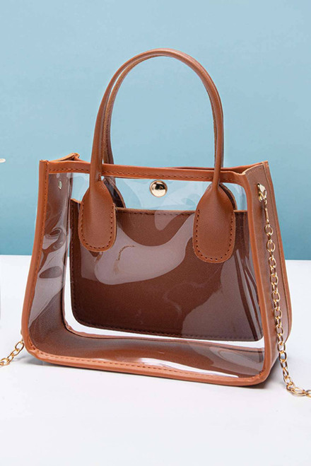 Chestnut PVC PU Leather Patchwork Chain Strap Shoulder Bag Chestnut PVC PU Leather Patchwork Chain Strap Shoulder Bag