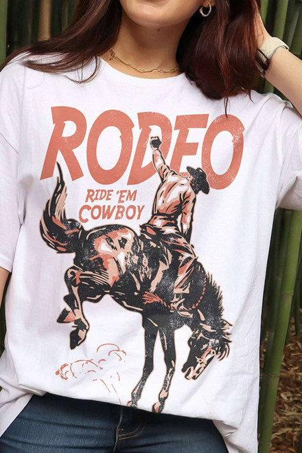 White RODEO Cowboy Graphic Crewneck T Shirt White RODEO Cowboy Graphic Crewneck T Shirt