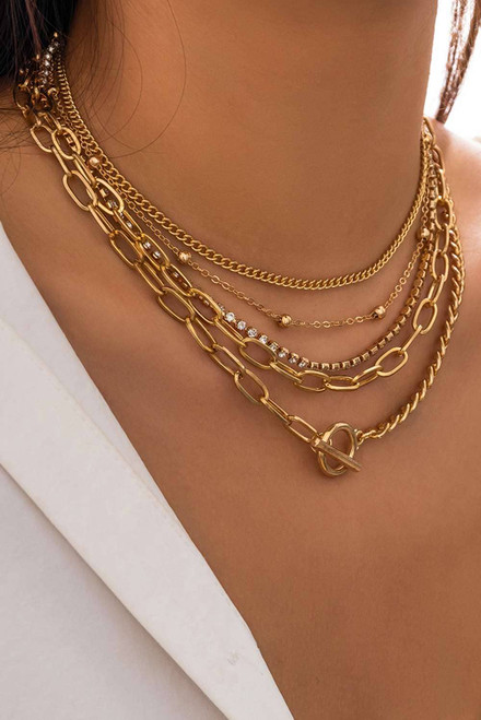 Gold 5pcs Layered Rhinestone Chain Collarbone Necklaces Set Gold 5pcs Layered Rhinestone Chain Collarbone Necklaces Set