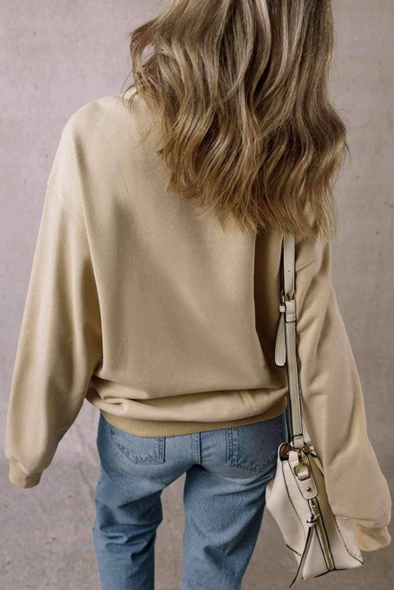Parchment Solid Fleece Lined Crew Neck Casual Sweatshirt Parchment Solid Fleece Lined Crew Neck Casual Sweatshirt