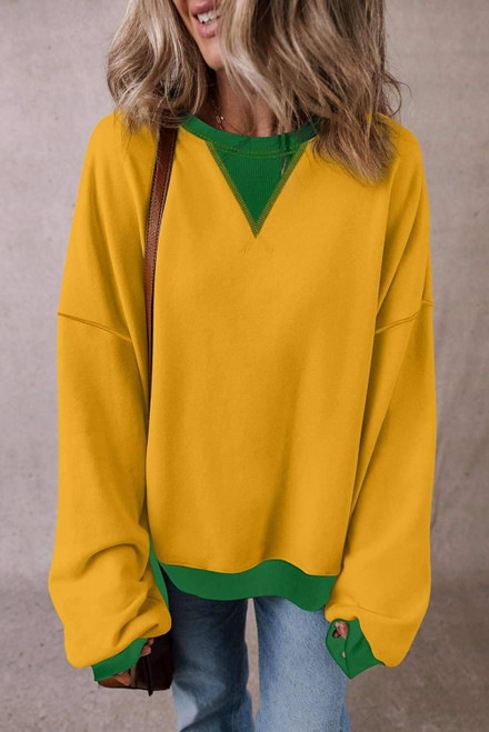 Ginger Color Block Patch Drop Shoulder Oversized Sweatshirt Ginger Color Block Patch Drop Shoulder Oversized Sweatshirt