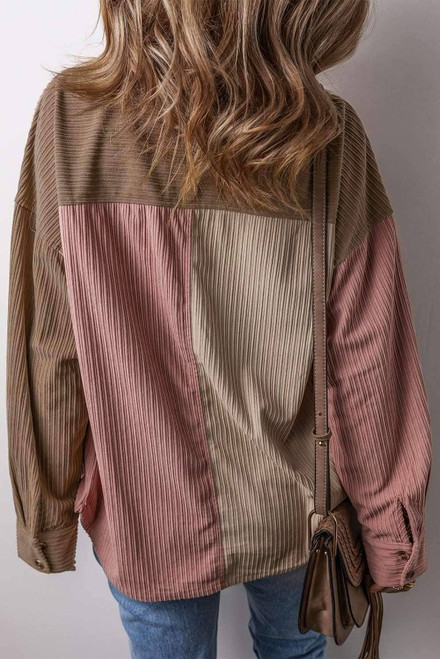 Mineral Red Color Block Chest Pockets Buttoned Corduroy Shacket Mineral Red Color Block Chest Pockets Buttoned Corduroy Shacket