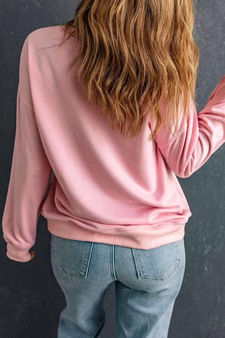 Pink Faith Graphic Studded Pullover Sweatshirt Pink Faith Graphic Studded Pullover Sweatshirt