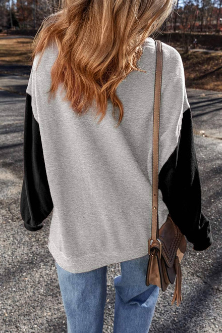 Gray Two Tone Patchwork Drop Shoulder Pullover Sweatshirt