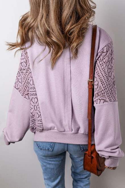 Orchid Petal Knit Crochet Exposed Seam Ribbed Trim Sweatshirt