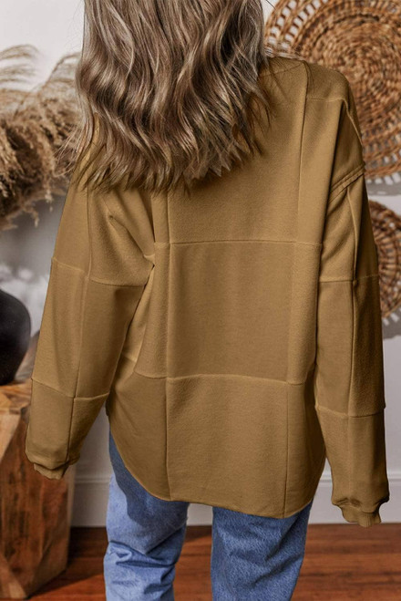 Light French Beige Solid Color Patchwork Drop Shoulder Baggy Sweatshirt Light French Beige Solid Color Patchwork Drop Shoulder Baggy Sweatshirt