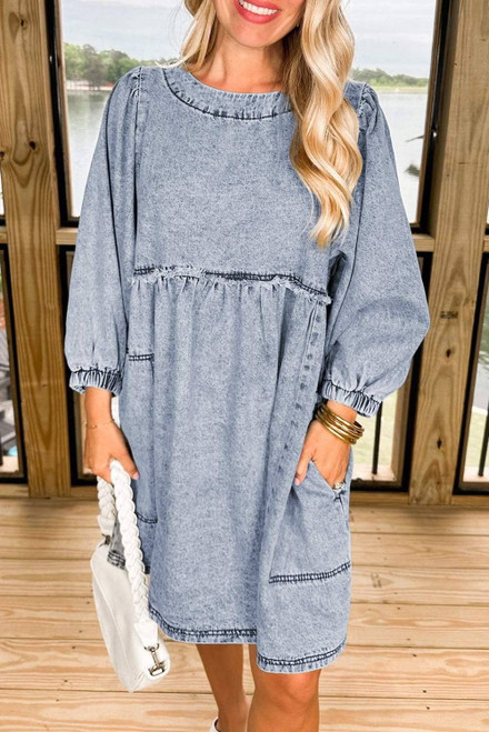 Beau Blue Light Wash High Waist Loose Fit Denim Mini Dress Beau Blue Light Wash High Waist Loose Fit Denim Mini Dress