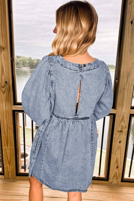 Beau Blue Light Wash High Waist Loose Fit Denim Mini Dress Beau Blue Light Wash High Waist Loose Fit Denim Mini Dress