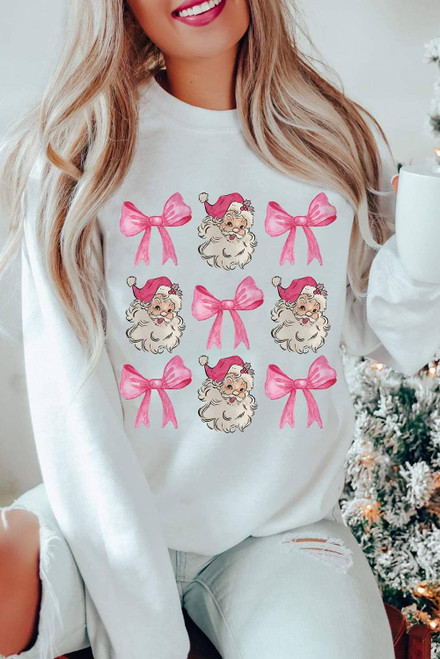 Beige Santa Claus Bowknot Pattern Christmas Sweatshirt Beige Santa Claus Bowknot Pattern Christmas Sweatshirt